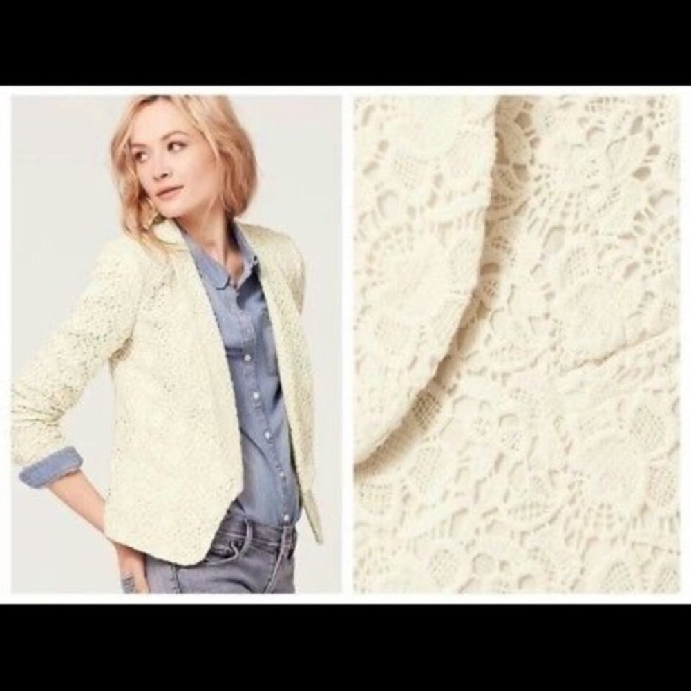 LOFT Cream Crochet Lace Blazer - Picture 11 of 12